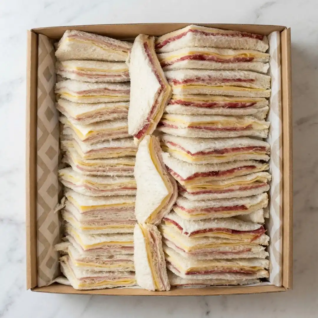 Una opción versátil y rendidora para todo tipo de reuniones o eventos. Incluye mini sandwinches surtidos de miga combinaciones como jamón y queso, milán y queso, verduras