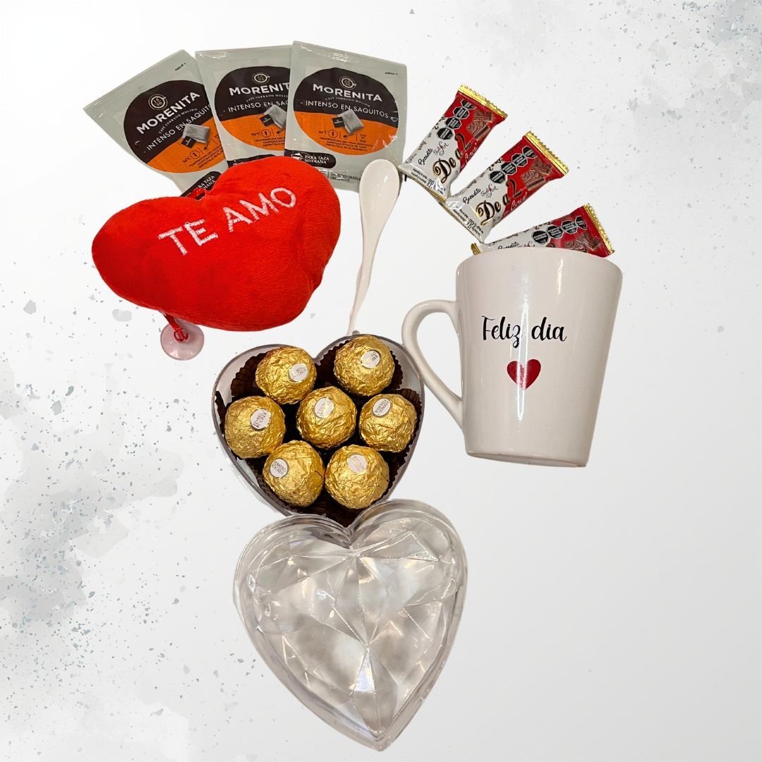Box Desayuno San Valentín – Regalo Dulce con Taza, Chocolates y Peluche | Envíos en Villa María, Córdoba y GBA