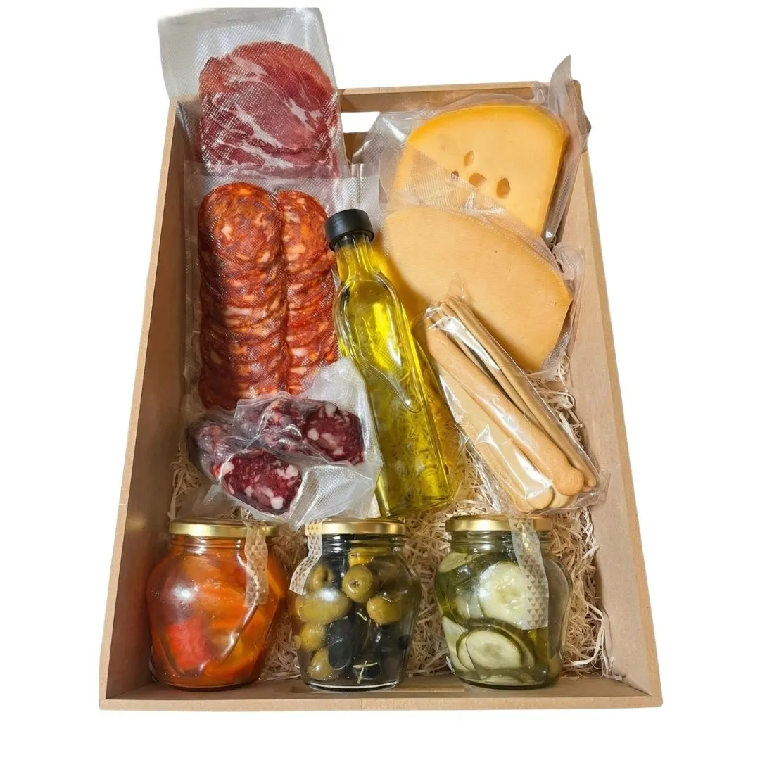 Box picada gourmet premium con quesos y embutidos en caja regalo