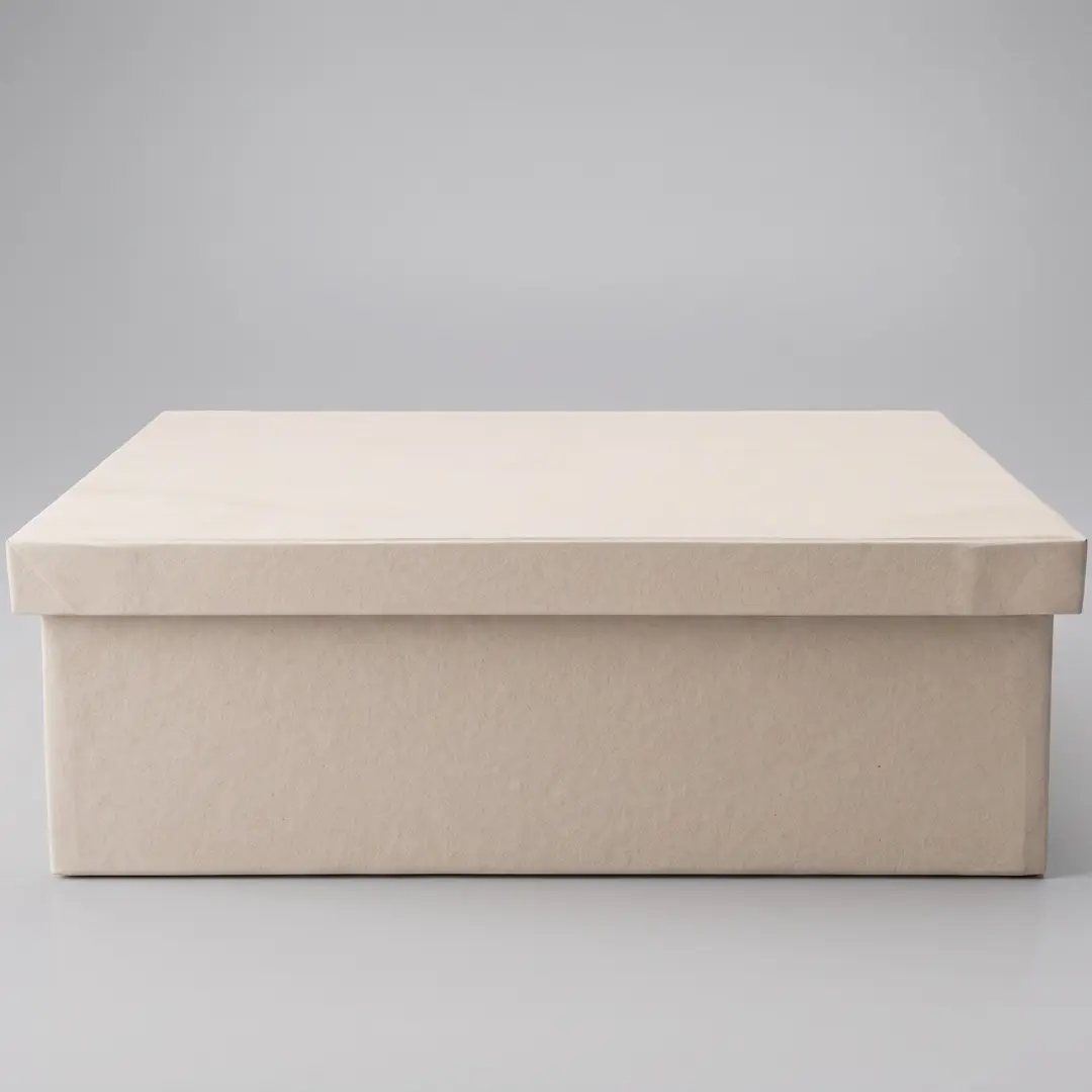 Caja rígida tipo NAT color beige cerrada para presentación de regalos empresariales y corporativos.